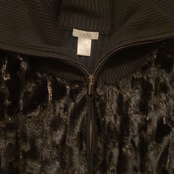 CACHÉ faux fur sequin zip sweater - Picture 2 of 7